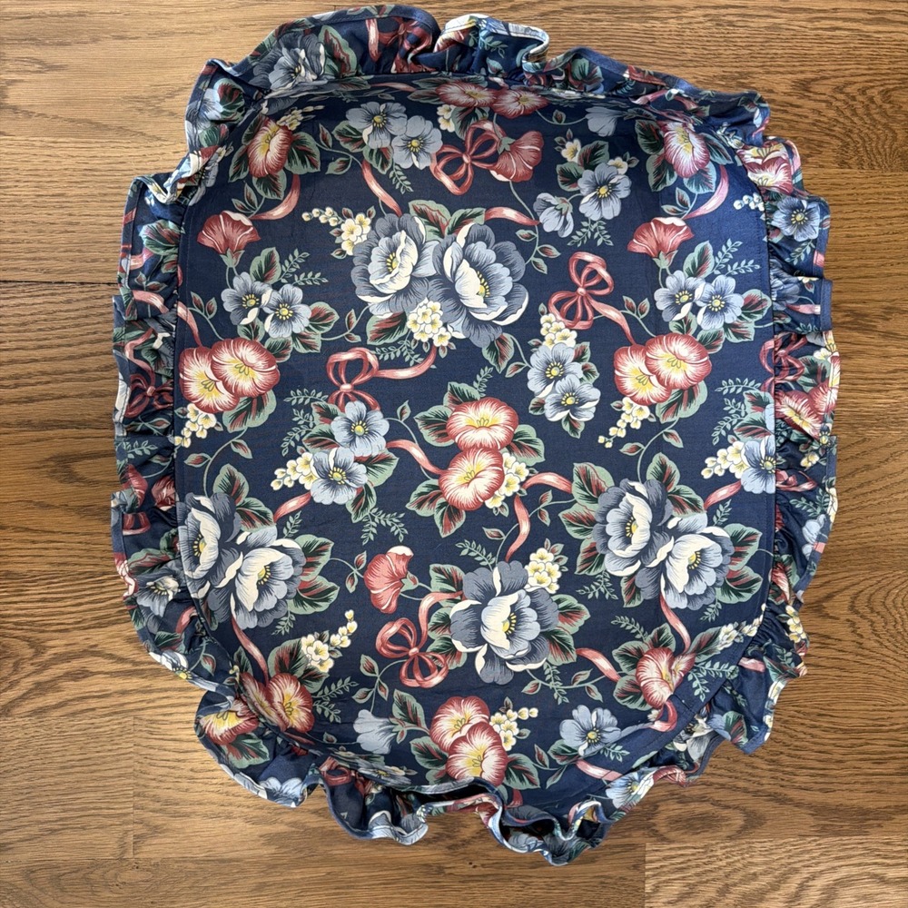 VTG Longaberger Basket Fabric Liner Blue Floral 17x11.5x3"